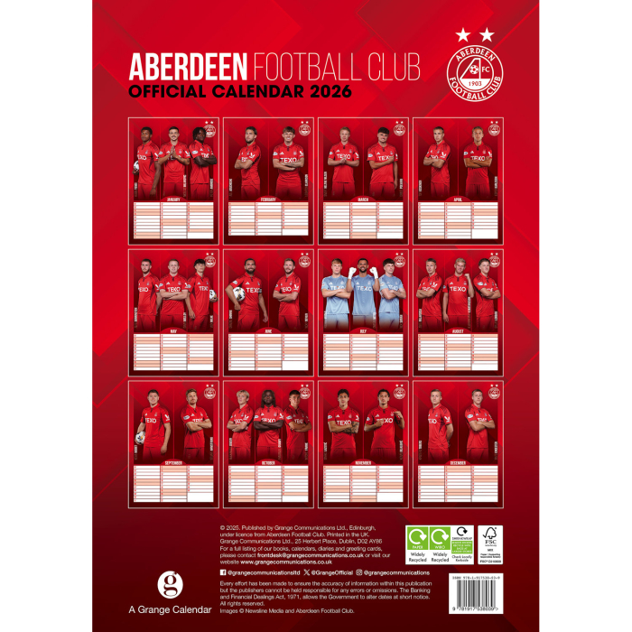 2026 ABERDEEN FC CALENDAR